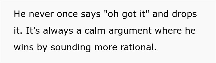 Text excerpt about a woman struggling with boundaries as her match turns every disagreement into a therapy battle.