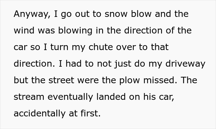 Snowing neighbors' illegally parked car covered in snow from driveway snow blowing and street plowing efforts. Snowing neighbors' illegally parked car covered in snow from driveway snow blowing and street plowing efforts.