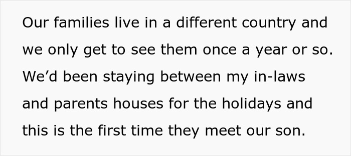 Screenshot of text about meeting their son for the first time; mom takes her baby and storms off