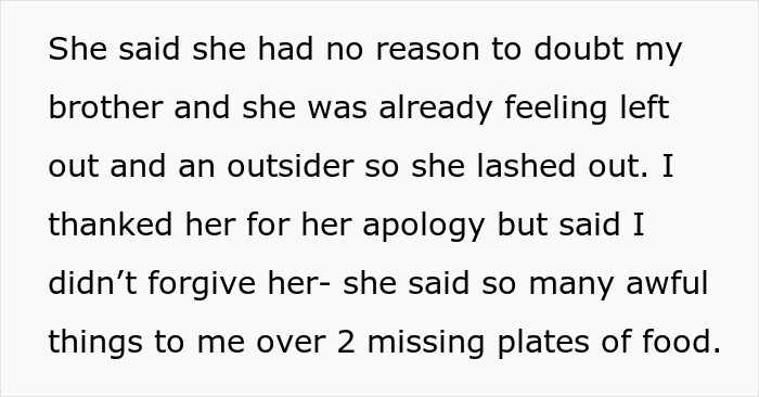 Text excerpt about sister insulting over missing food plates, related to guy eating leftovers and family conflict.