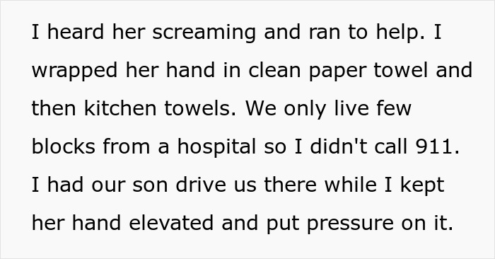 Husband advises wife against using dangerous gift from her mom, but she ignores his warning and gets hurt.