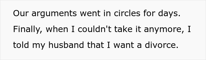 Text saying a wife wants a divorce after arguments about her disabled son hampering their normal life.