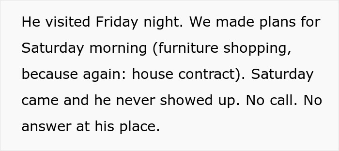 Screenshot of text excerpt about fianc&eacute; not showing up and plans canceled, implying he breaks off engagement