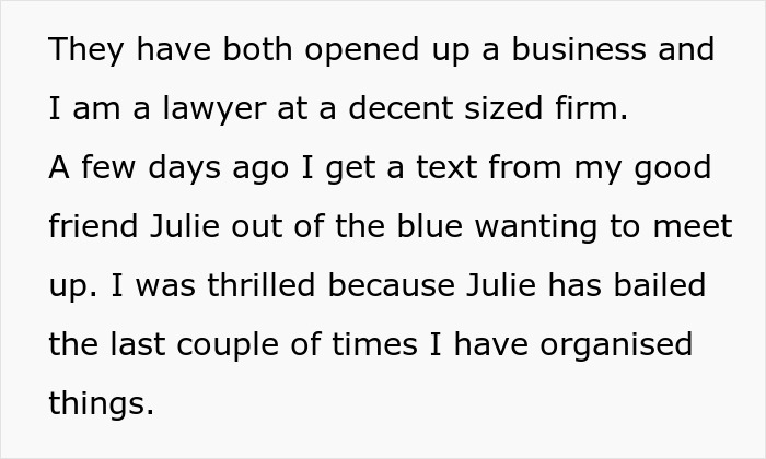 Woman refuses to risk her new career by giving free advice to friends, revealing their true colors.