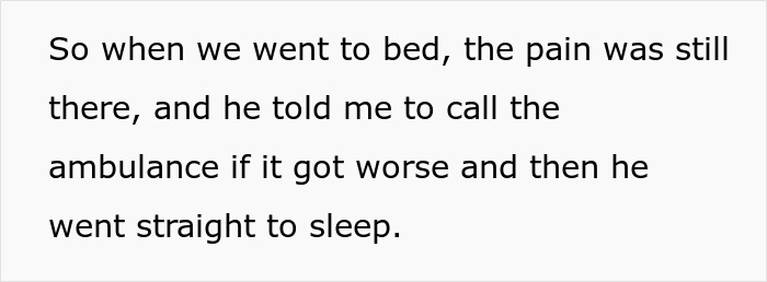 Text excerpt about partner sleep and calling ambulance if pain worsens before sleeping at night.
