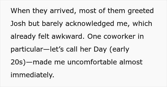 Text excerpt describing awkward interaction with a female colleague, highlighting work-wife relationship tension.