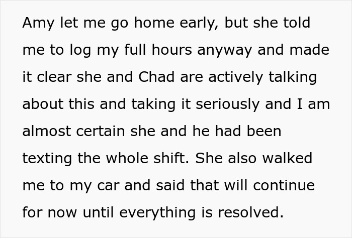 Text excerpt from a coworker describing after-work interactions amid attempts to prove disability claims are false.