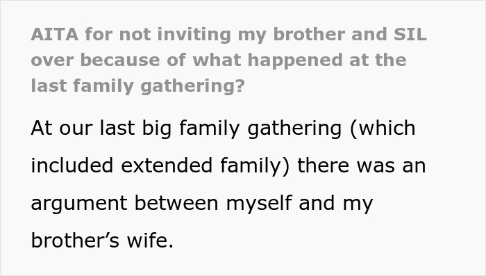 Text excerpt from a family argument post discussing conflicts involving a guy, his sister-in-law, and leftover food.