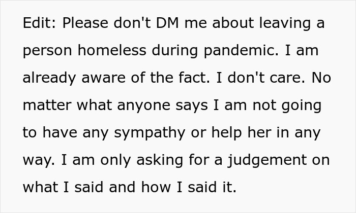 Text post about refusing to show sympathy or help during a pandemic, asking for judgment on the message tone.