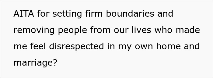 Text image asking if setting firm boundaries and removing disrespectful people from home and marriage is justified.
