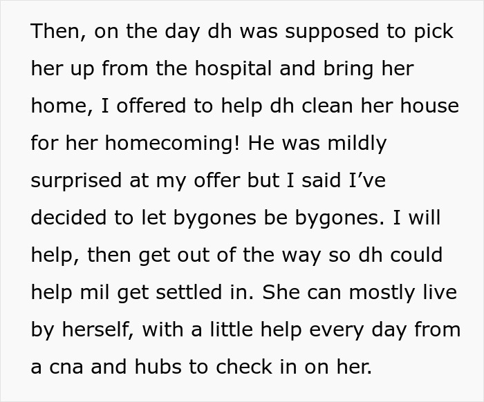 Text excerpt about helping MIL settle in, showing the long game of rearranging MIL&rsquo;s furniture and family dynamics.