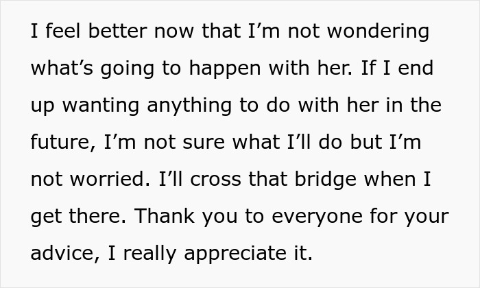 Text excerpt reflecting feelings after bio mom appears 16 years later, expecting relationship but facing hurt from teen's response.