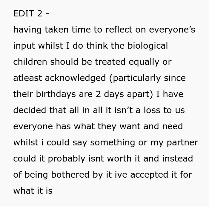 Text discussing favoritism of one child by aunties and a mom&rsquo;s reaction to unequal treatment of biological children.