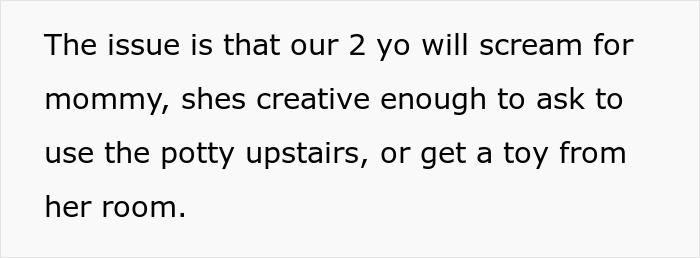 Text excerpt about a toddler cleverly finding ways to reach mom while dad tries to keep the toddler away so she can study.