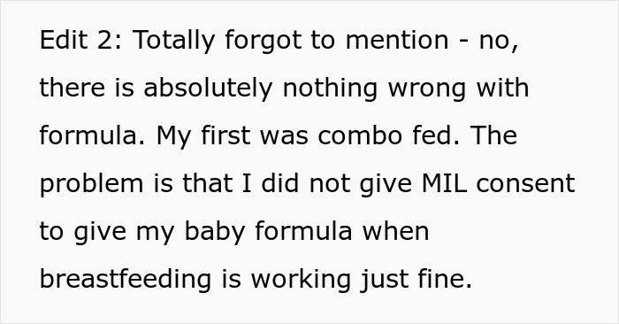 Forum text about breastfeeding dispute as mom takes her baby and storms off from MIL's house
