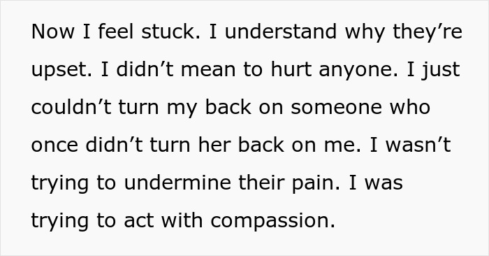 Man feeling torn between his husband and mother-in-law after secretly helping her, expressing regret and compassion.