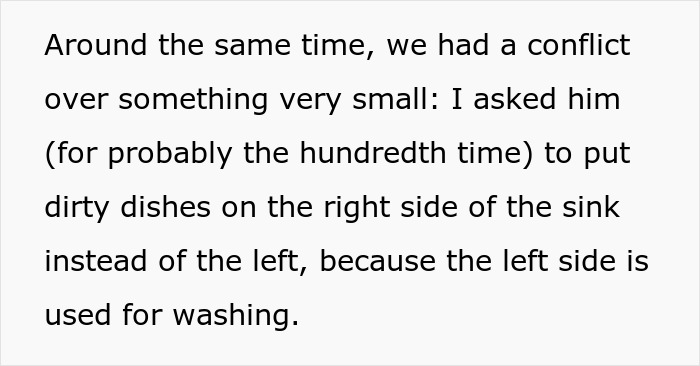 Text describing a conflict over household chores highlighting a toxic guy reacting negatively to his wife's autonomy. Text describing a conflict over household chores highlighting a toxic guy reacting negatively to his wife's autonomy.
