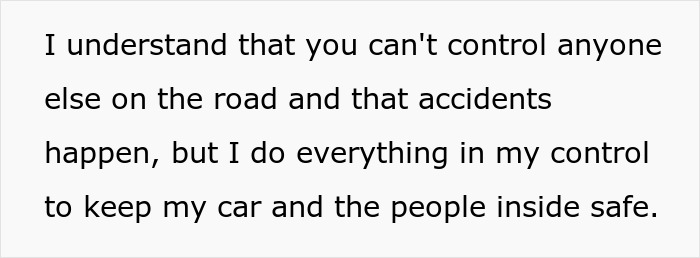 Text image showing a quote about controlling risks on the road to keep the car and passengers safe after an anxiety meltdown.