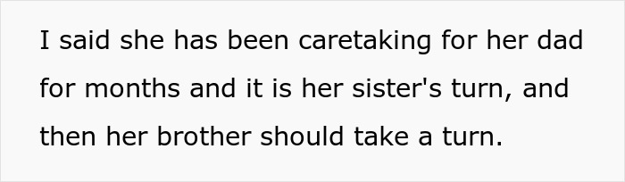 Text on a white background about caretaking duties, highlighting a woman complaining about her sister-in-law despite staying with her for free. Text on a white background about caretaking duties, highlighting a woman complaining about her sister-in-law despite staying with her for free.
