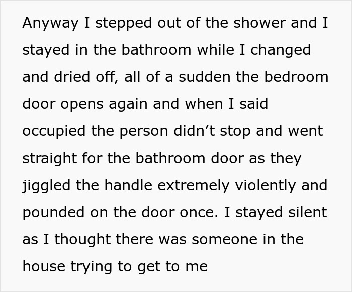 Text describing a creepy dad trying to lie his way out of trouble after an unsettling bathroom incident.