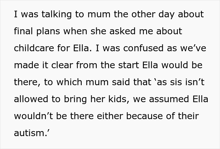 Text excerpt about a mom insisting on including sister&rsquo;s unruly kids at wedding, causing conflict and uninviting.