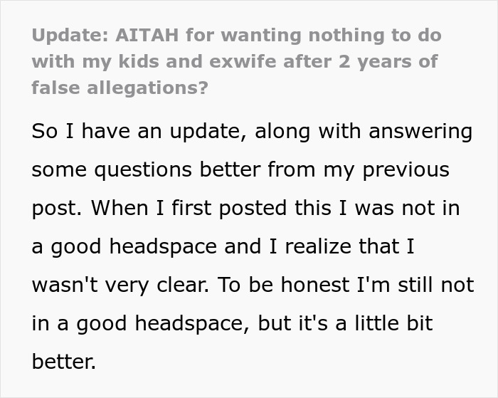 Text update from a dad accused of horrific things by his own kids, sharing how his life and mindset fell apart.