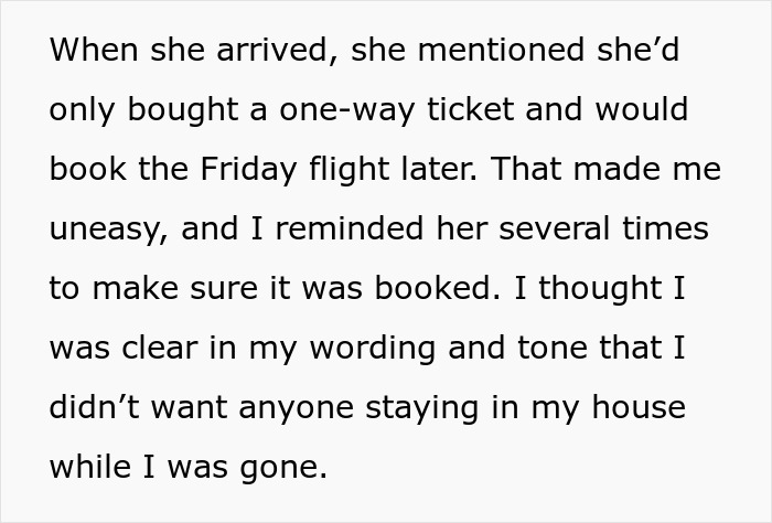 Text excerpt describing a mother’s airport trip drama with concerns about a one-way ticket and stay at the house. Text excerpt describing a mother’s airport trip drama with concerns about a one-way ticket and stay at the house.