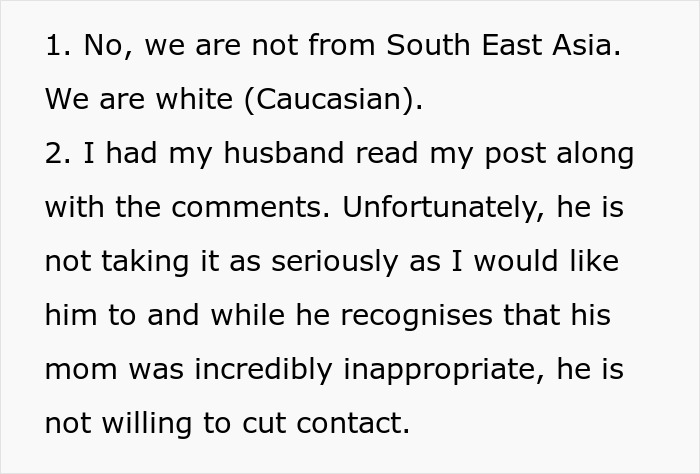 Screenshot of numbered text about mom takes her baby storming off from MIL over feeding, husband not supportive