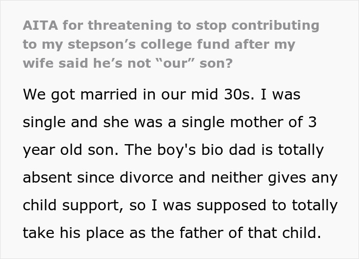 Text discussing family conflicts about stepson college money and financial responsibilities after marriage.