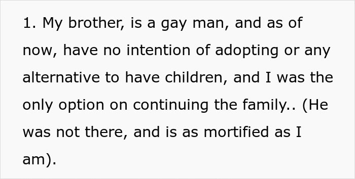 Text excerpt discussing a man's parents trying to guilt-trip a couple into having kids and threatening disinheritance.
