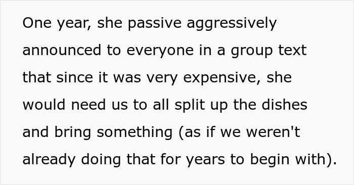Text excerpt about a woman refusing to attend her MIL&rsquo;s Thanksgiving after being reinvited due to guest cancellations.