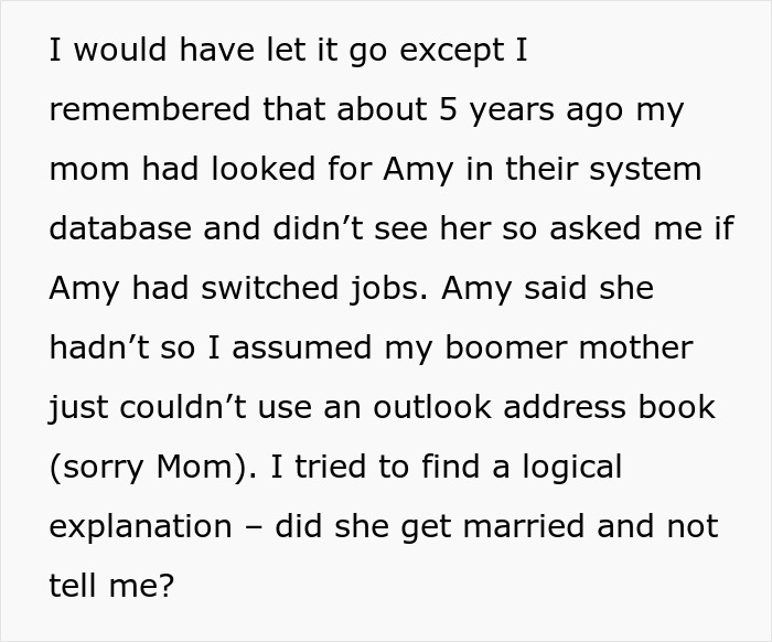 Text excerpt about a woman lying about her career for years, including fabricated stories and family confusion.