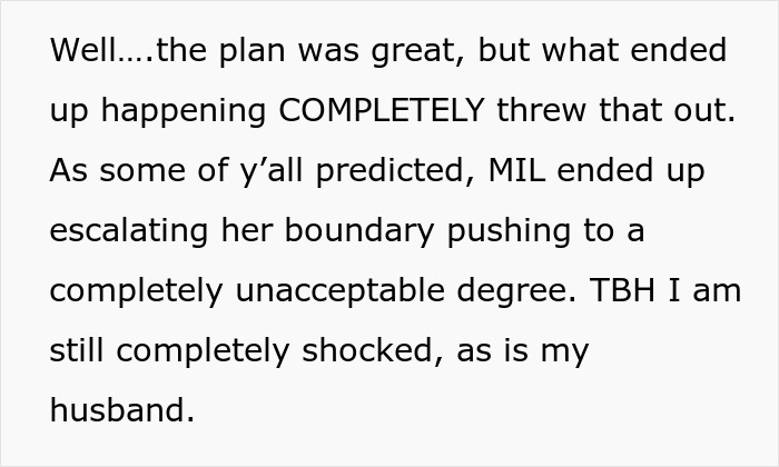 Text excerpt discussing a mil refuse baby name situation with boundary pushing and expressed shock.