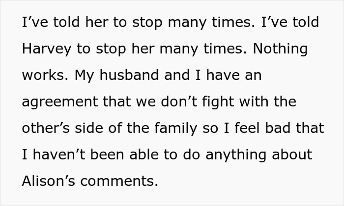 Text excerpt about a lady repeatedly insulting her sister-in-law&rsquo;s husband and feeling frustrated but staying silent.