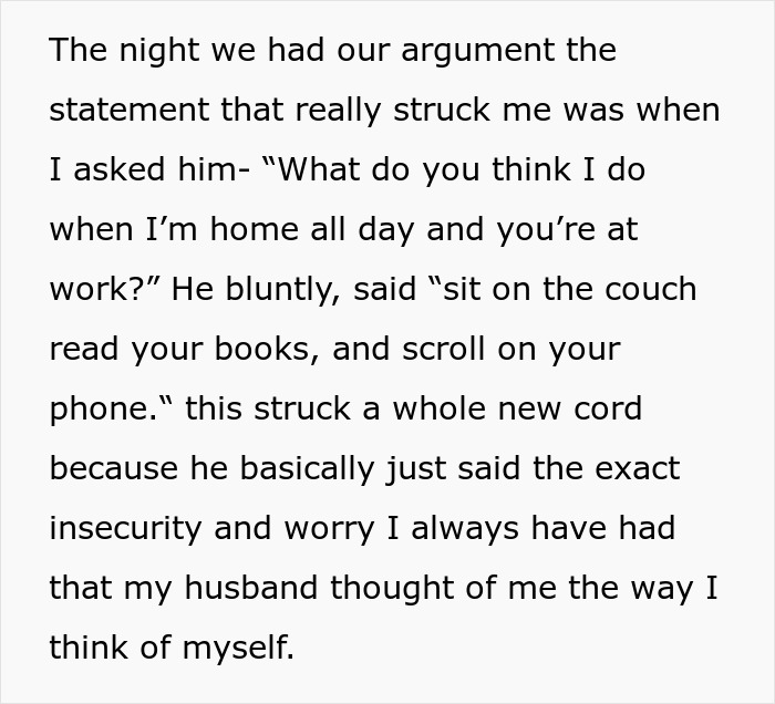 Text excerpt expressing feelings of not doing enough as a stay-at-home mom after an argument with husband.