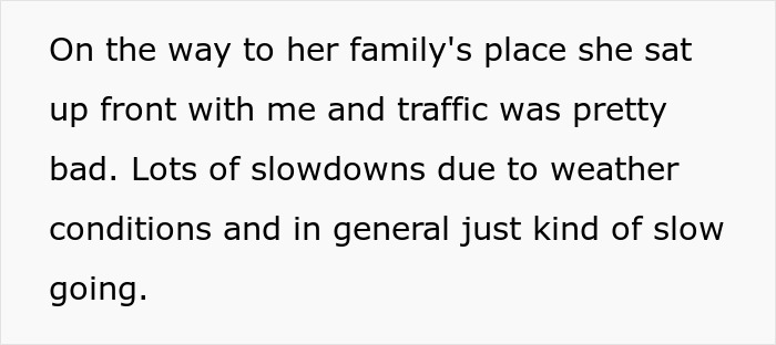 Text describing a husband&rsquo;s account of his wife&rsquo;s anxiety meltdown while sitting in the front seat during slow traffic.