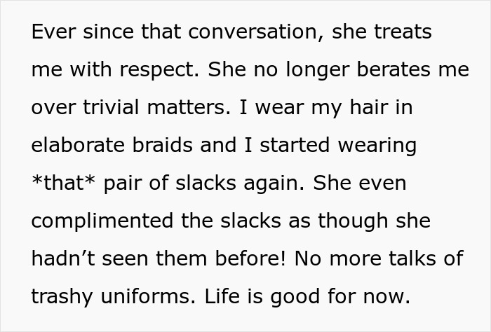 Text about bullied employee nitpicked by boss daily, now treated with respect after learning her ethnicity and changes in her appearance. Text about bullied employee nitpicked by boss daily, now treated with respect after learning her ethnicity and changes in her appearance.