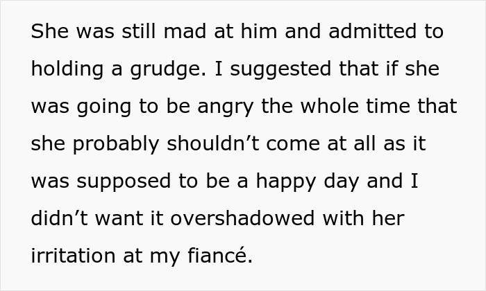 Text excerpt from a story showing tension before a wedding involving a grudge and irritation at the fianc&eacute;.