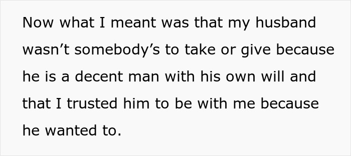 Text excerpt from a woman venting about her husband, emphasizing trust and not getting jealous.