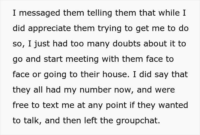 Text message expressing doubts about meeting family members face to face after forgiveness for beating incident.