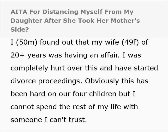 Text showing a man&rsquo;s story about distancing himself from his daughter amid messy divorce and discovering a heartbreaking truth.