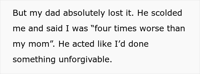 Text excerpt describing a dad\'s strong reaction, highlighting family dynamics with dad and brother cooking food together.
