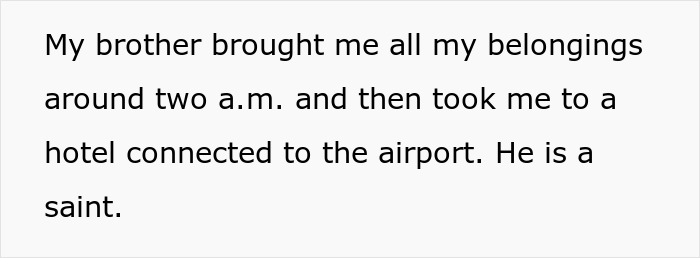 Text excerpt showing a woman describing her brother helping her at night, reflecting family support during a shocking discovery.