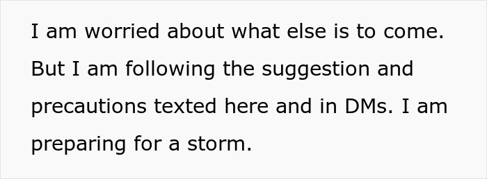 Text on a white background expressing worry about the future and preparing for a storm by following suggestions.