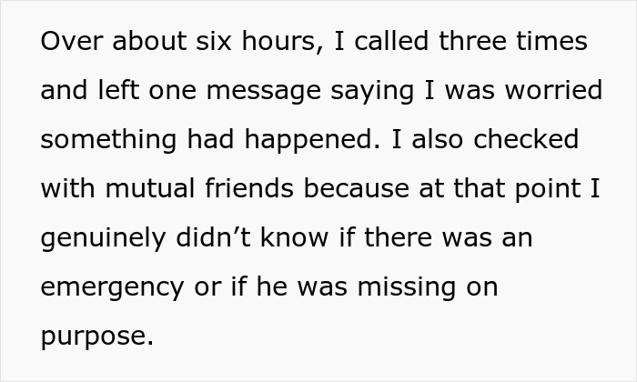 Screenshot of paragraph about calling friends and worry after man breaks off engagement