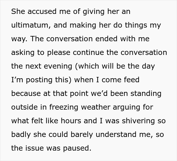 Text excerpt describing a heated argument between family members in freezing weather, focusing on labor and money issues. Text excerpt describing a heated argument between family members in freezing weather, focusing on labor and money issues.