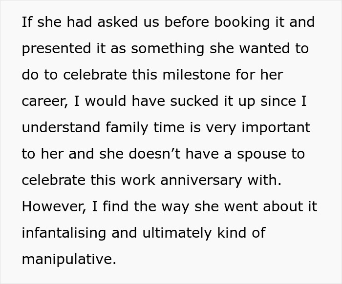 Text excerpt about difficult MIL making plans without consulting, highlighting frustration and setting boundaries by DIL.