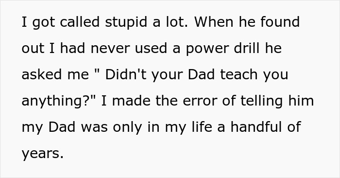 Text passage describing workplace bullying and personal background, illustrating a revenge story with theatrics.