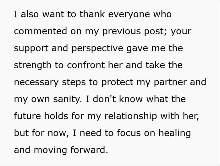 Text excerpt showing gratitude for support and expressing a desire to protect partner after mother goes through girlfriend’s wallet.