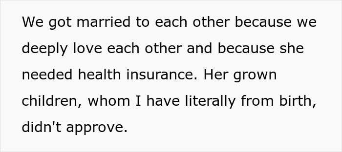 Text about step kids and a mom facing loss of money due to family and health insurance issues after marriage.